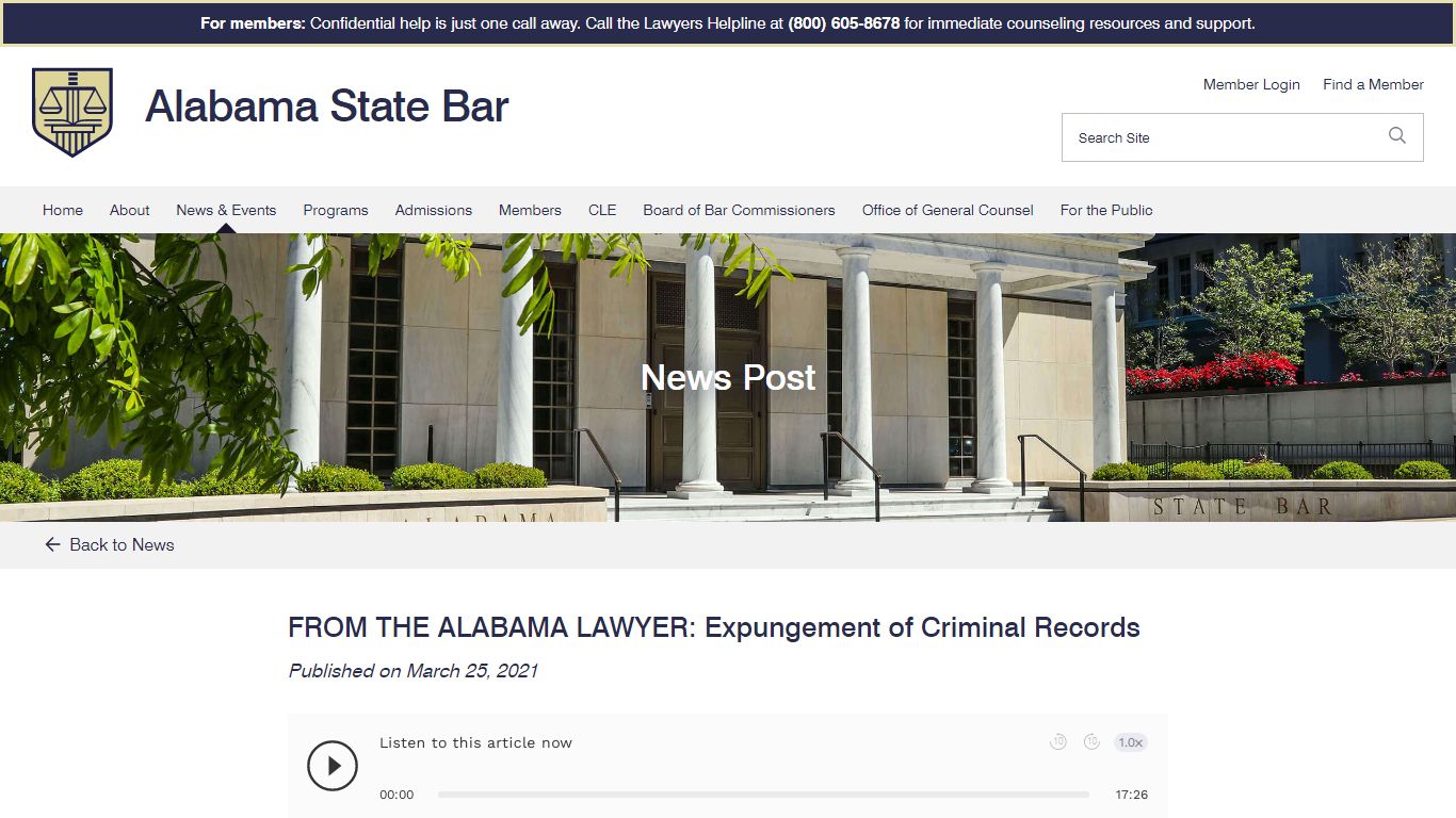 FROM THE ALABAMA LAWYER: Expungement of Criminal Records